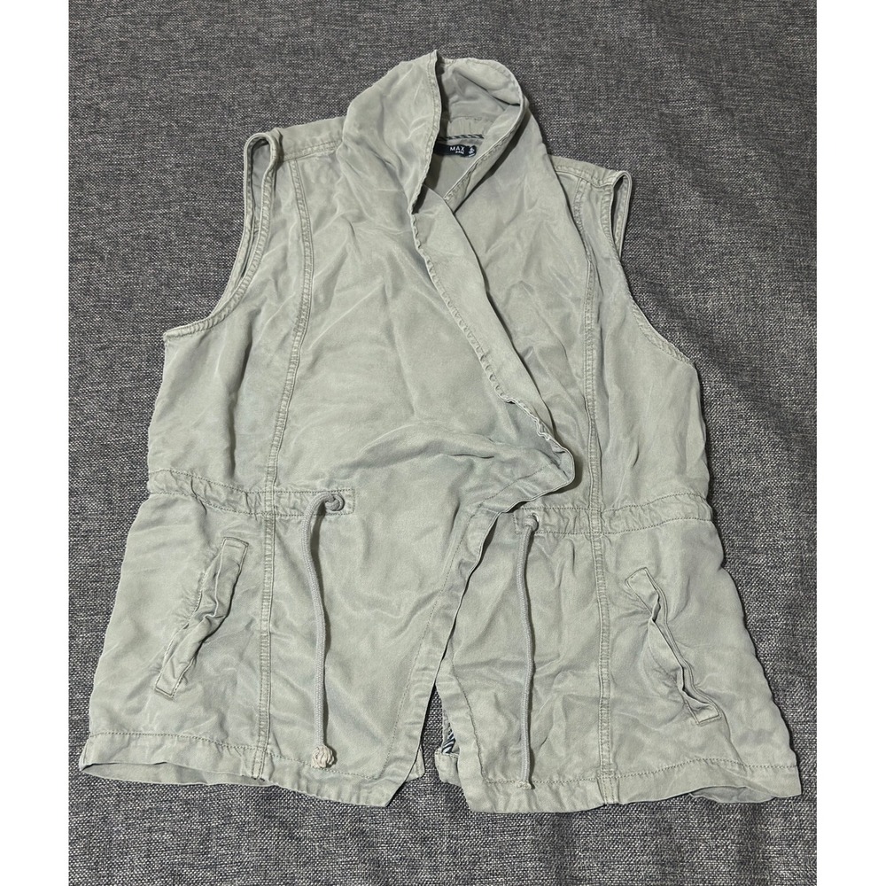 Max Jeans Womens XL Vest Sage Green Tencel Drape Neck Drawstring Waist Utility
